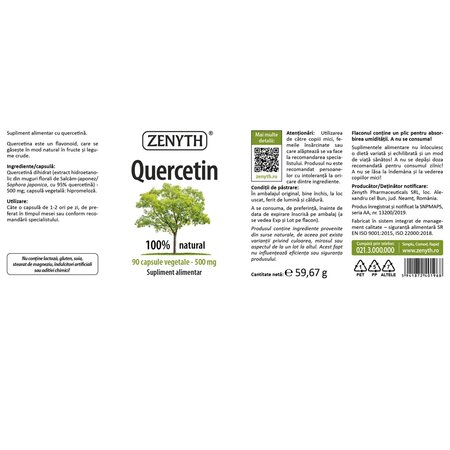 Quercetin, 500 mg, 90 capsule vegetale, Zenyth 701962