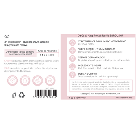 Absorbante zilnice bumbac organic, 24 bucati, Enroush 557827