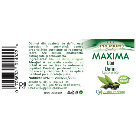 Ulei de dafin Maxima, 10 ml, Justin Pharma 722409