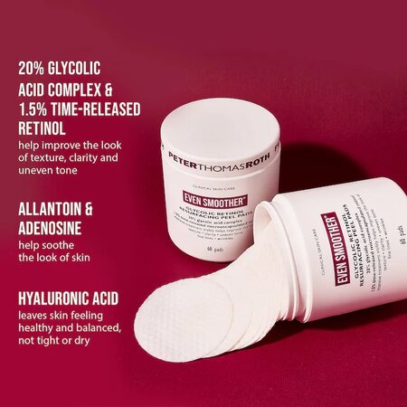 Dischete peeling Even Smoother Glycolic Retinol Resurfacing Peel Pads, 60 bucati, Peter Thomas Roth 558130