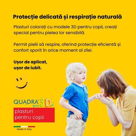 Plasturi pentru copii Quadra 3D Boys Master-Aid, 20 bucati, Pietrasanta Pharma 668047