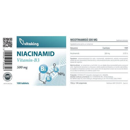 Vitamina B3, 500 mg, 100 comprimate, Vitaking 706049