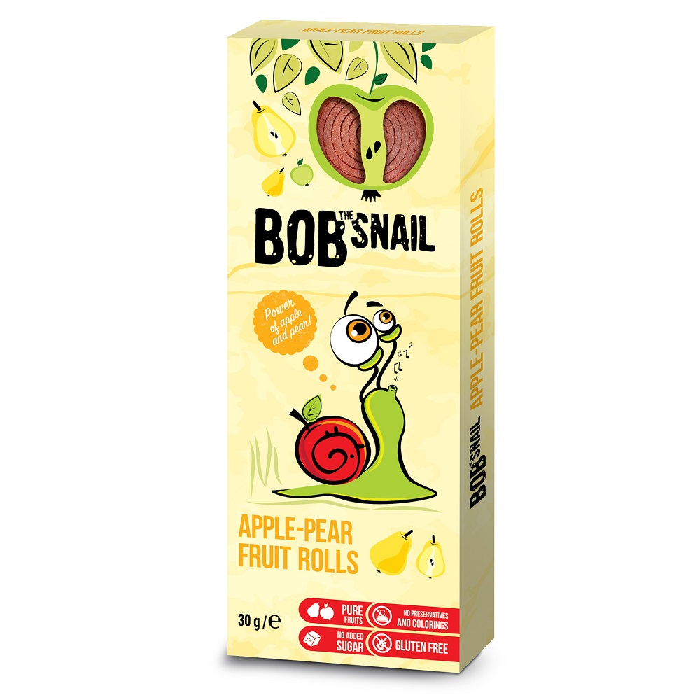 Rulou natural fara gluten din mere si pere, 30 g, Bob Snail