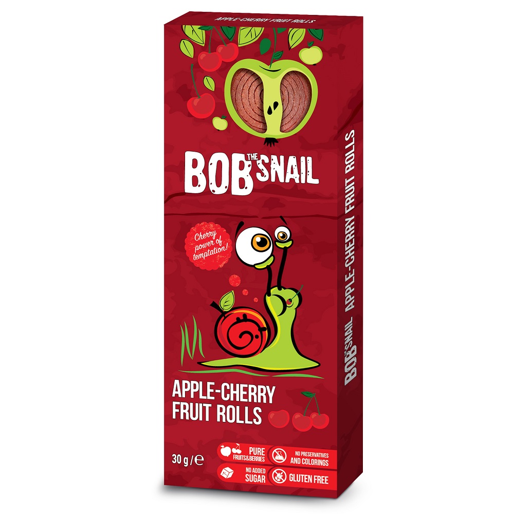 Rulou natural fara gluten din mere si cirese, 30 g, Bob Snail