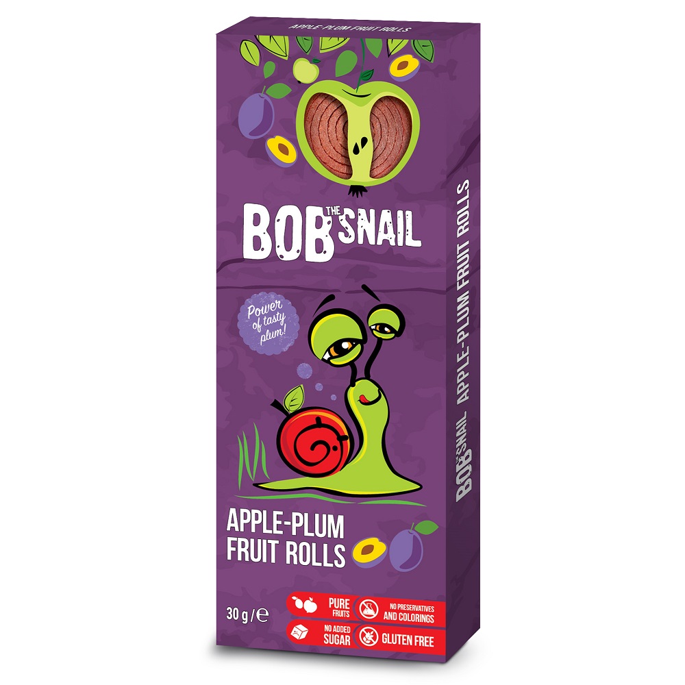 Rulou natural fara gluten din mere si prune, 30 g, Bob Snail