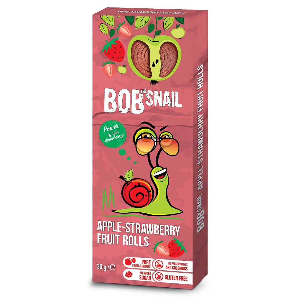 Rulou natural fara gluten din mere si capsuni, 30 g, Bob Snail