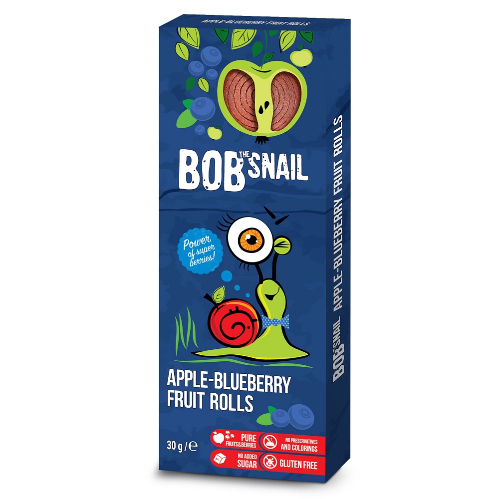 Rulou natural fara gluten din mere si afine, 30 g, Bob Snail