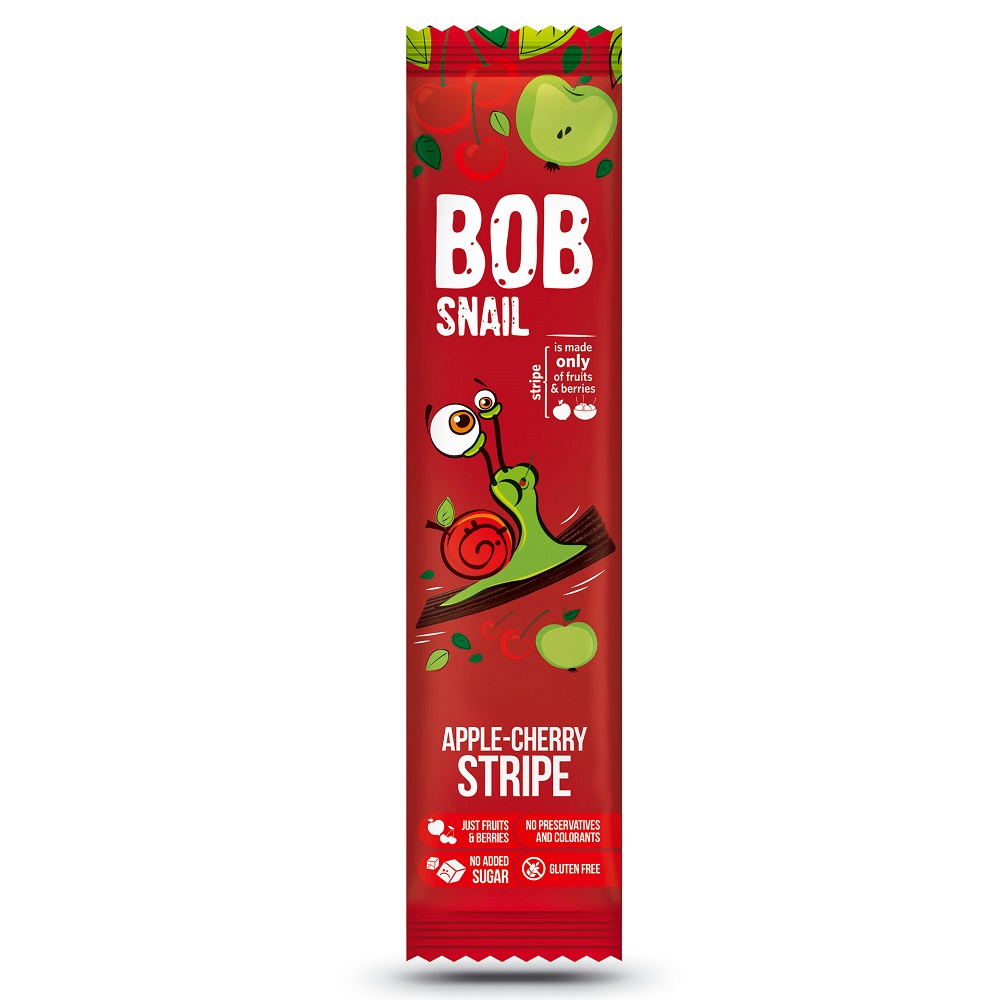 Felie naturala fara gluten din mere si cirese, 14 g, Bob Snail