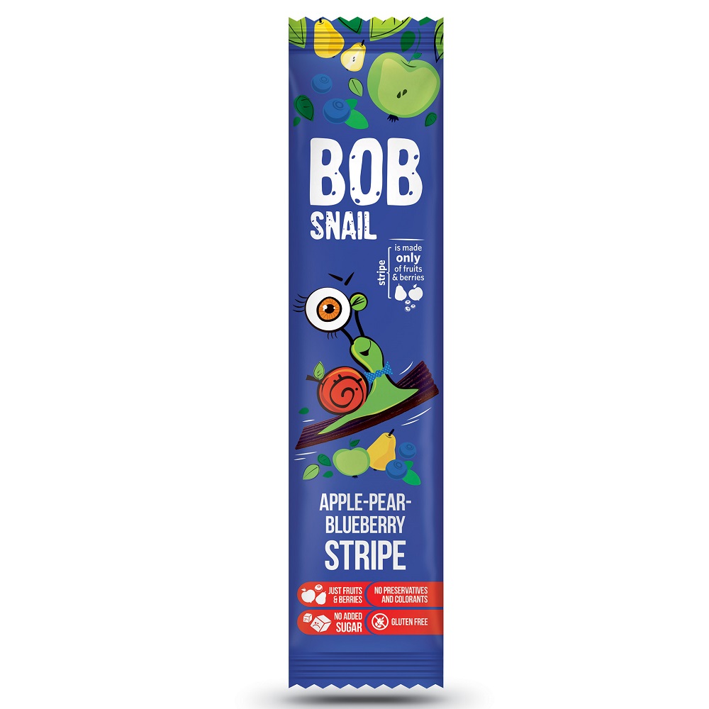 Felie naturala fara gluten din mere, pere si afine, 14 g, Bob Snail