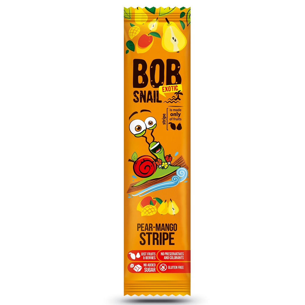 Felie naturala fara gluten din pere si mango, 14 g, Bob Snail