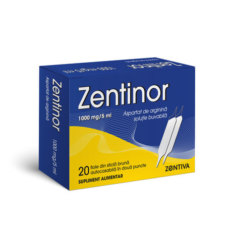 Aspartat de arginina Zentinor, 1000 mg/5 ml, 20 fiole buvabile, Zentiva 617557