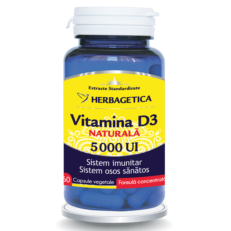 Vitamina D3 naturala 5000 UI, 60 capsule, Herbagetica