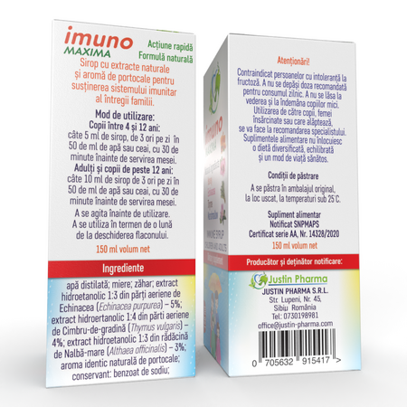 Sirop imunitate oentru copii si adulti Imuno Maxima, 150 ml, Justin Pharma 719984
