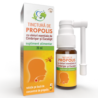 Tinctura de propolis cu uleiuri esentiale de cimbrisor si eucalipt, 20 ml, Justin Pharma