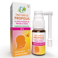 Tinctura de propolis cu uleiuri esentaile de manuka si salvie, 20 ml, Justin Pharma