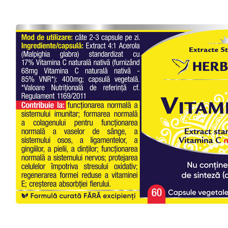 Vitamina C Forte, 400 mg, 60 capsule, Herbagetica 689003