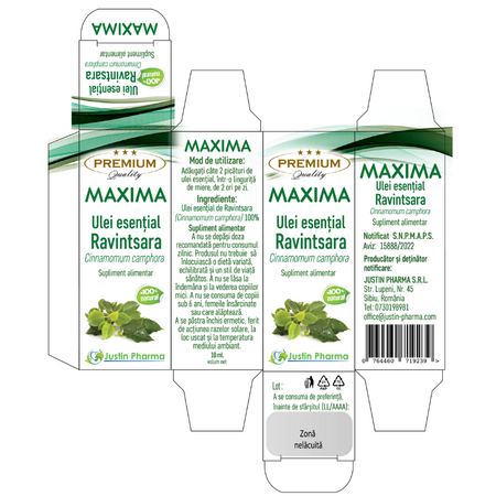 Ulei esential de ravintsara Maxima, 10 ml, Justin Pharma 727432