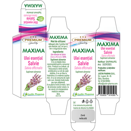 Ulei esential de salvie Maxima, 10 ml, Justin Pharma 722040