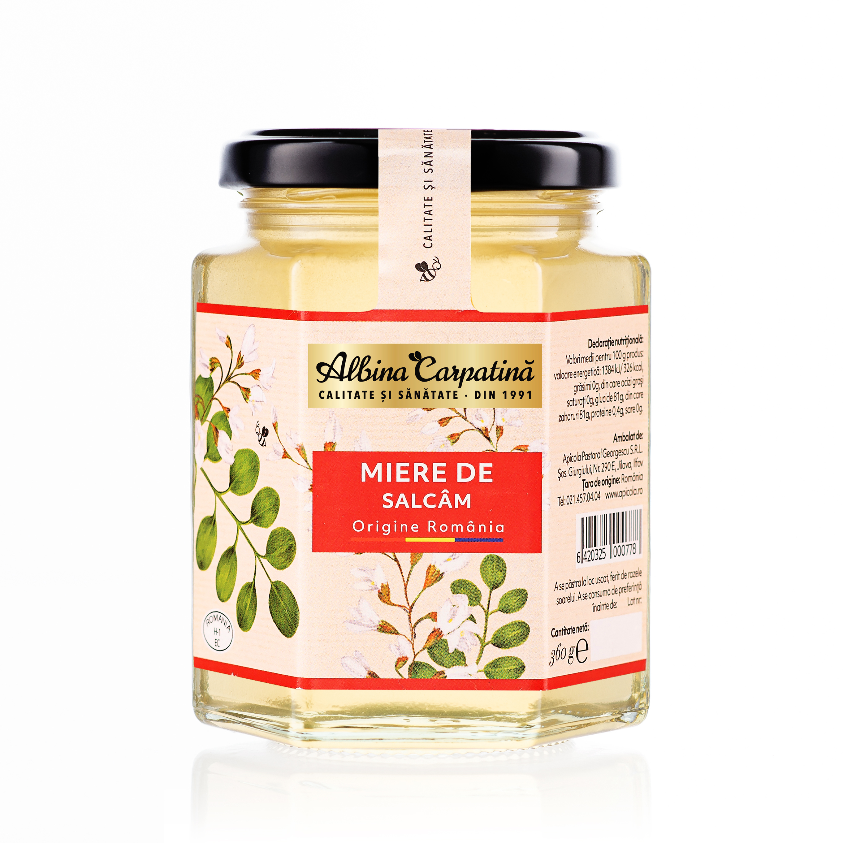 Miere de salcam Albina Carpatina, 360 g, Apicola Pastoral