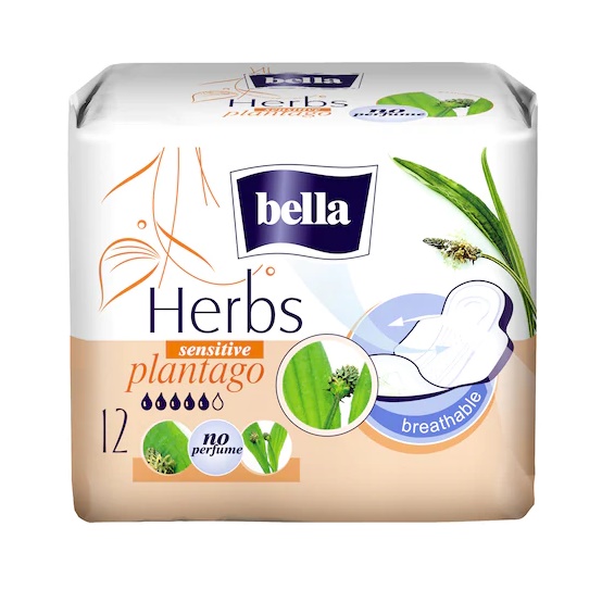 Absorbante Herbs Sensitive Patlagina, 12 bucati, Bella 