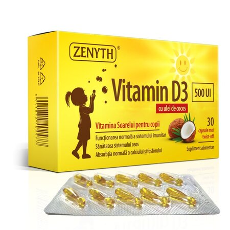 Vitamina D3 pentru copii, 500 UI, 30 capsule moi, Zenyth 619391