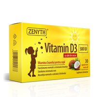 Vitamina D3 pentru copii, 500 UI, 30 capsule moi, Zenyth