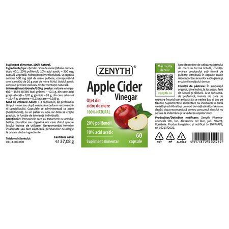 Otet din cidru de mere, 60 capsule, Zenyth 702170