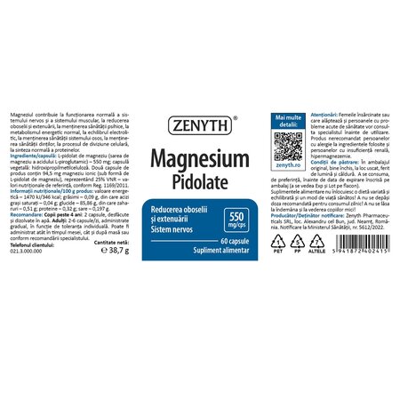 Magnesium Pidolate, 60 capsule, Zenyth 701430