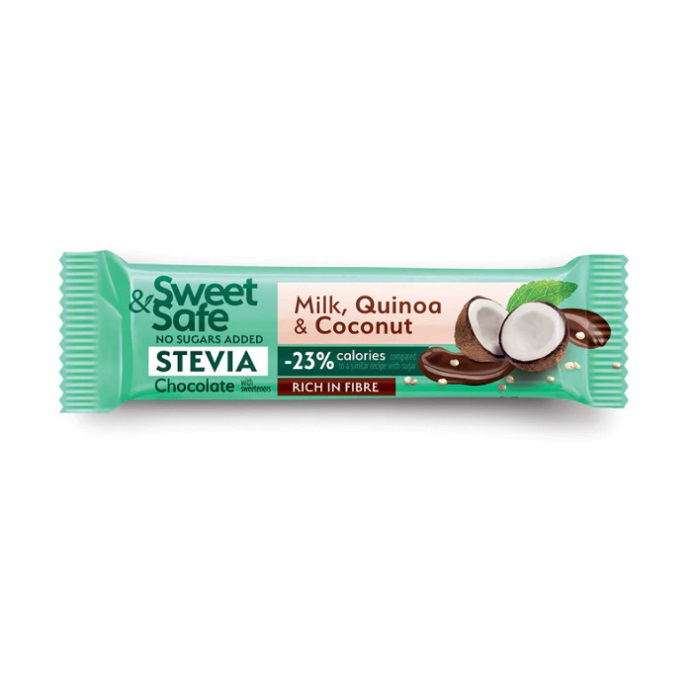 Ciocolata cu lapte, cocos si quinoa, 25 g, Sweet & Safe