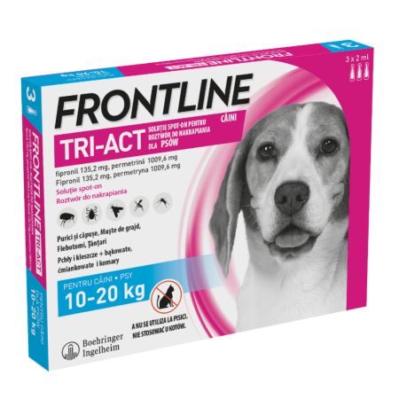Frontline Tri-Act M soluție spot-on pentru câini 10-20 kg, 3 pipete, Frontline