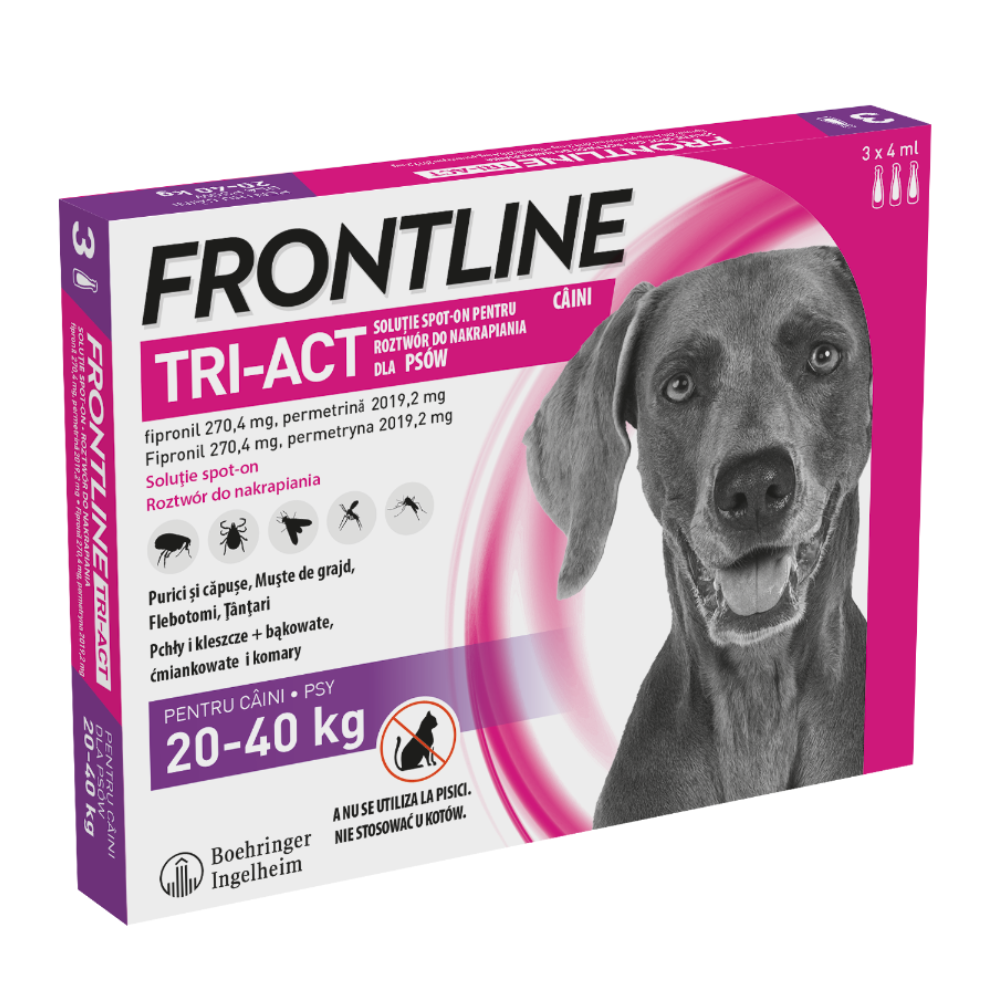 Frontline Tri-Act L soluție spot-on pentru câini 20-40 kg, 3 pipete, Frontline
