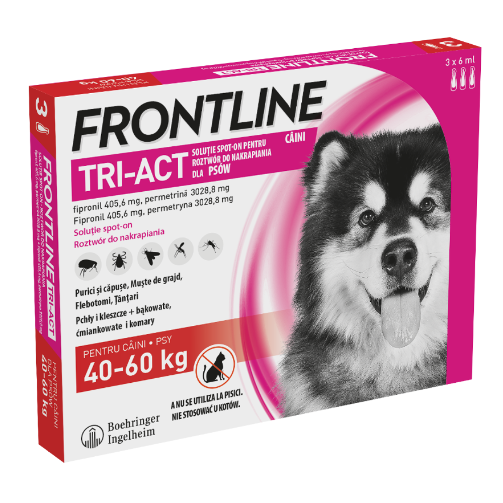 Frontline Tri-Act XL soluție spot-on pentru câini 40-60 kg, 3 pipete, Frontline