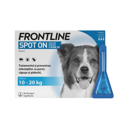 Frontline Spot On M pentru caini 10-20 kg, 3 pipete, Frontline