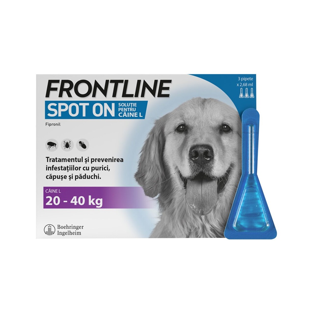 Frontline Spot On L pentru caini 20-40 kg, 3 pipete, Frontline