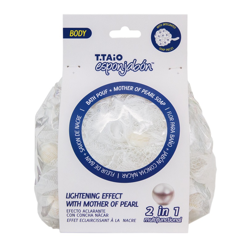 Burete de dus 2 in 1 cu plasa exfolianta si sapun incorporat Mother of Pearls, 1 bucata, Esponjabon