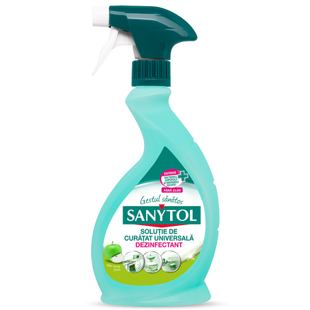 Solutie de curatat universala dezinfectant cu mar verde, 500 ml, Sanytol