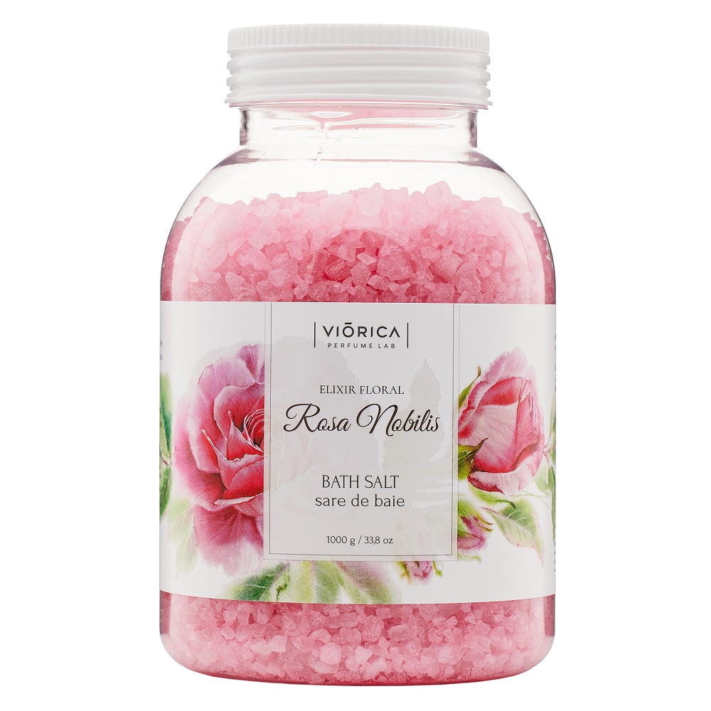 Sare de baie cu ulei esentia de trandafir Elixir Floral Rosa Nobilis, 1000 g, Viorica