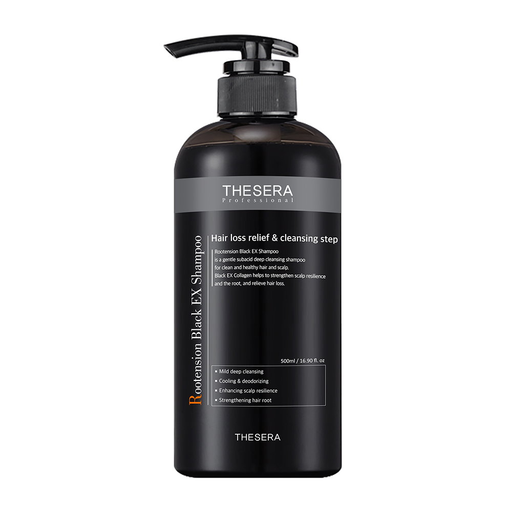 Sampon tratament impotriva caderii parului pentru scalp iritat Rootension Black Ex, 500 ml, Thesera