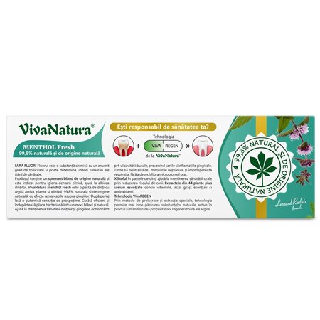 Pasta de dinti cu argila si plante Menthol Fresh, 50 ml, Vivanatura 709663