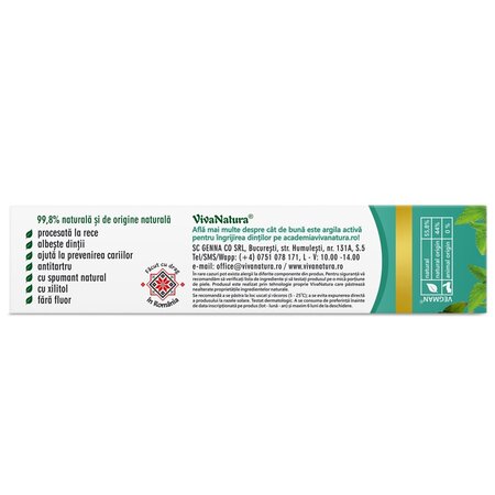 Pasta de dinti cu argila si plante Menthol Fresh, 50 ml, Vivanatura 709658