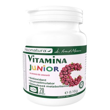Vitamina C cu aroma de zmeura pentru copii, 20 comprimate, Pro Natura