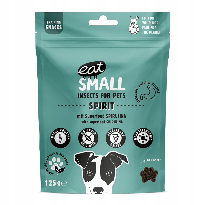 Recompense cu insecte si spirulina pentru caini Spirit Snack, 125 g, Eat Small