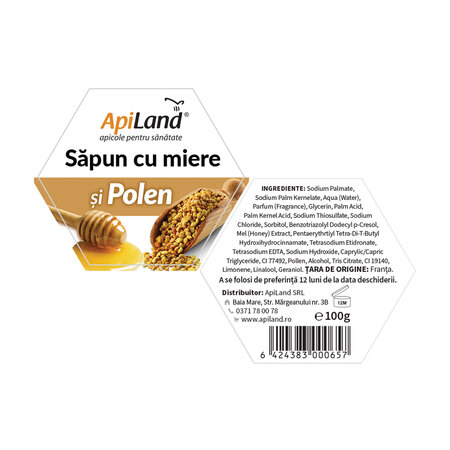 Sapun cu miere si polen, 100 g, Apiland 700926