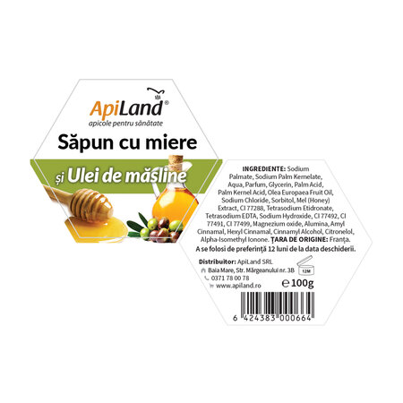 Sapun cu miere si ulei de masline, 100 g, Apiland 700929