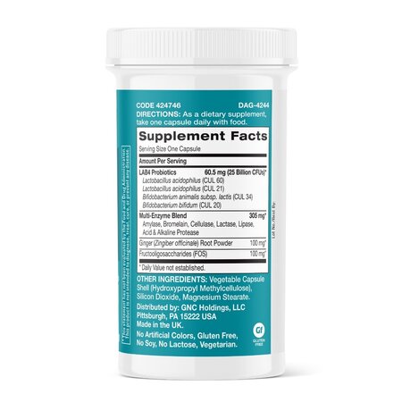 Probiotic cu enzime digestive si ghimbir Gut Health, 25 Miliarde UFC culturii vii, 60 capsule, GNC 693717