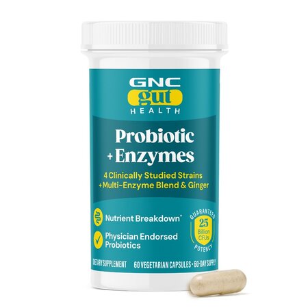 Probiotic cu enzime digestive si ghimbir Gut Health, 25 Miliarde UFC culturii vii, 60 capsule, GNC 693718