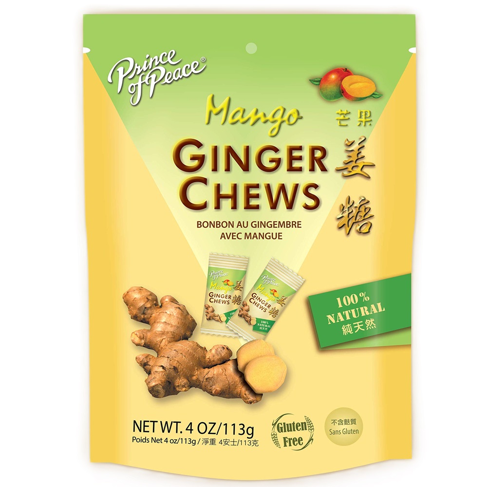 Caramele fara gluten cu ghimbir si aroma de mango Ginger Chews, 28 bucati, Prince of Peace