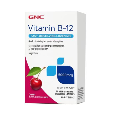 Vitamina B-12 5000 mcg cu dizolvare rapida, 60 drajeuri, GNC