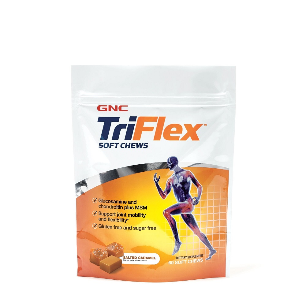 TriFlex Soft Chews fara gluten cu aroma de caramel sarat, 60 caramele, GNC