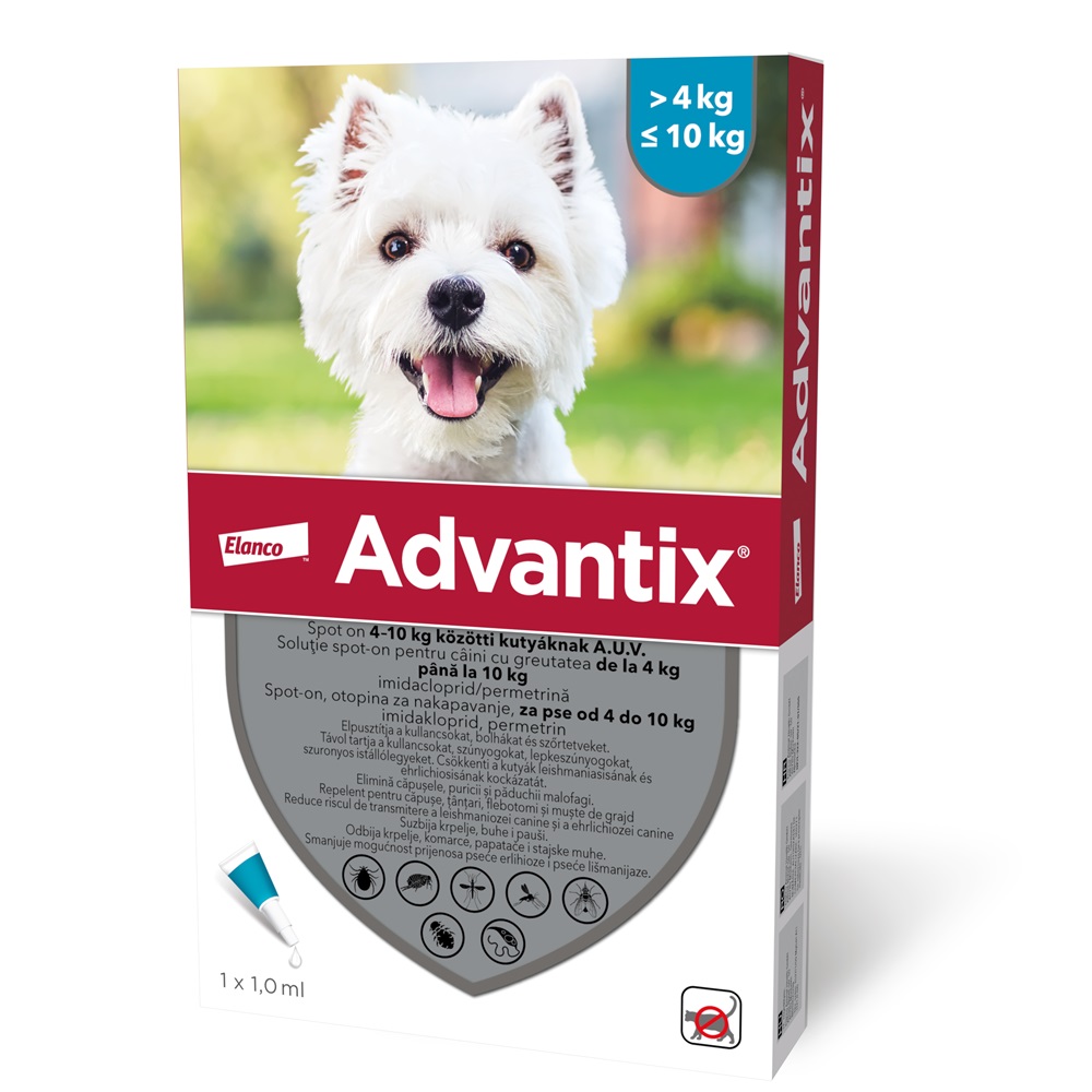 Solutie deparazitara pentru caini 4-10 kg Spot-On Advantix  100, 1 pipeta, Elanco